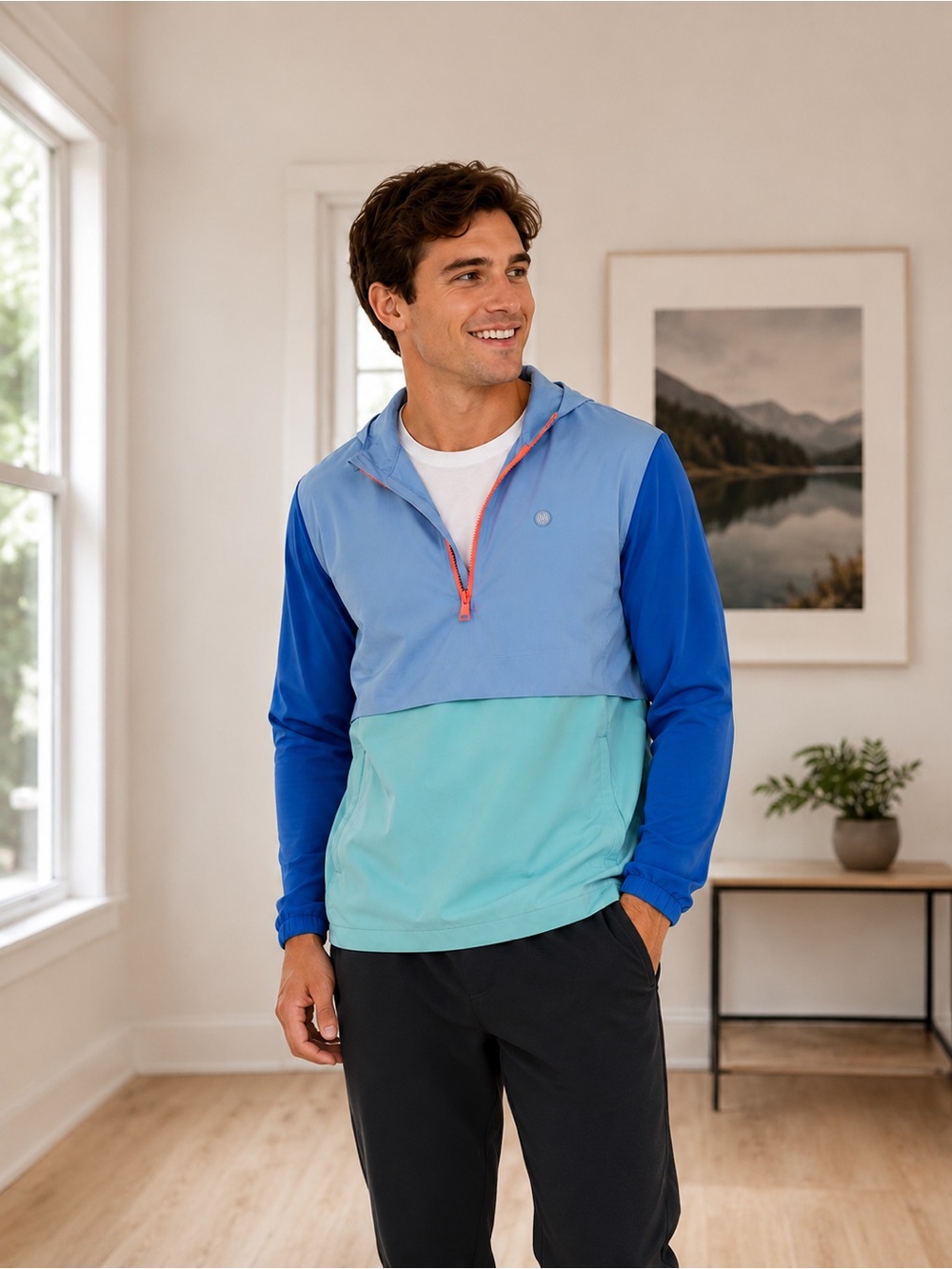 G/FORE Colorblock Pullover Windbreaker in Blue, Teal & Royal